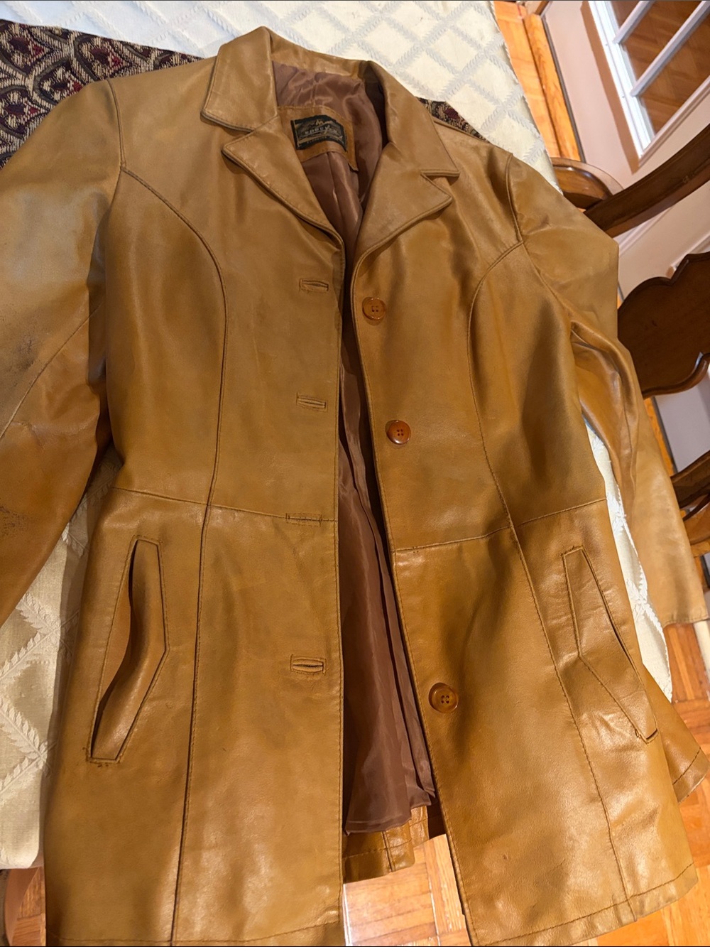 Women's Tan Leather Button Front Jacket - Florence Italy